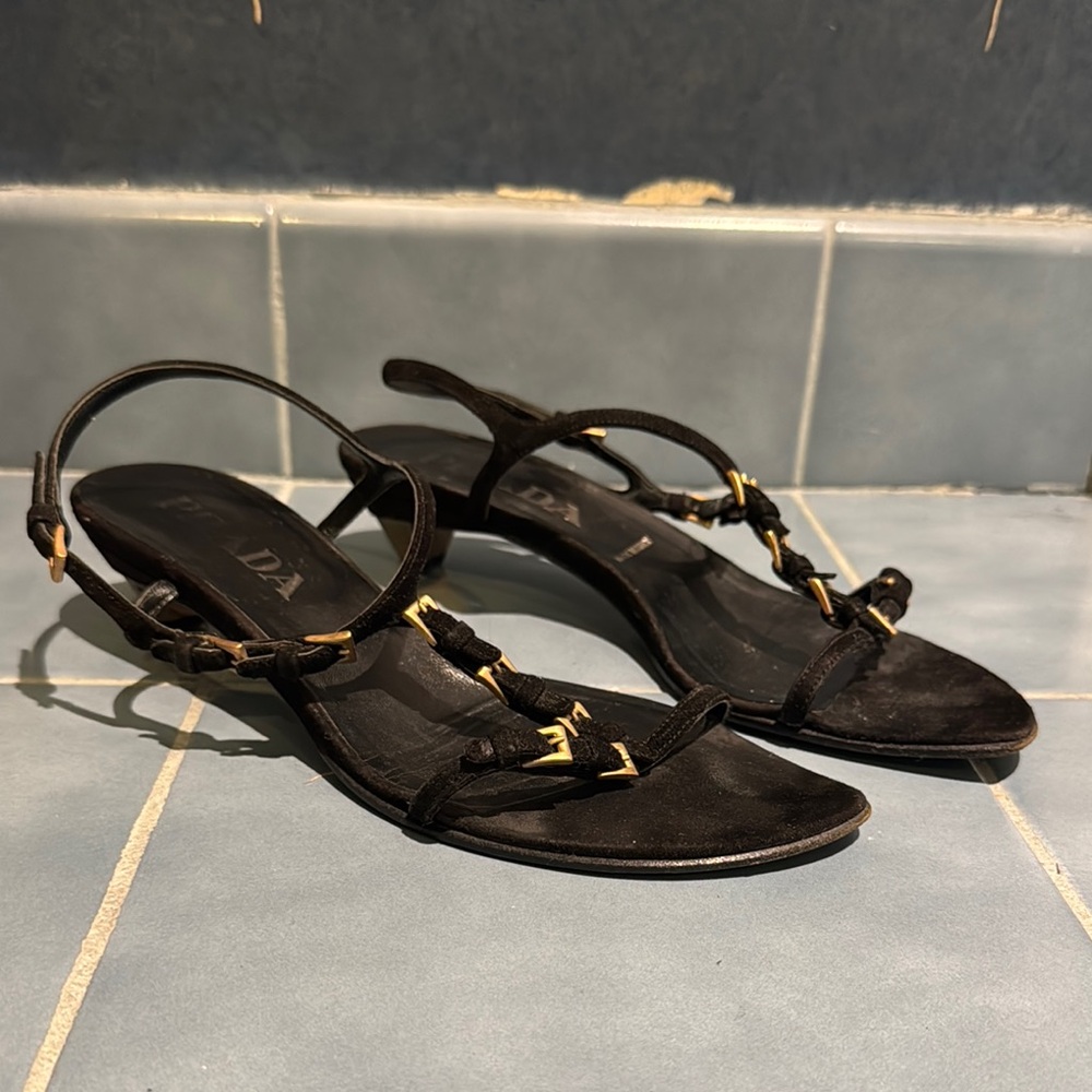Prada Black Suede Strappy Sandals